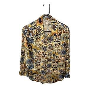 Women’s Jonathan Martin Geometric Pattern 100% Silk Blouse Vintage